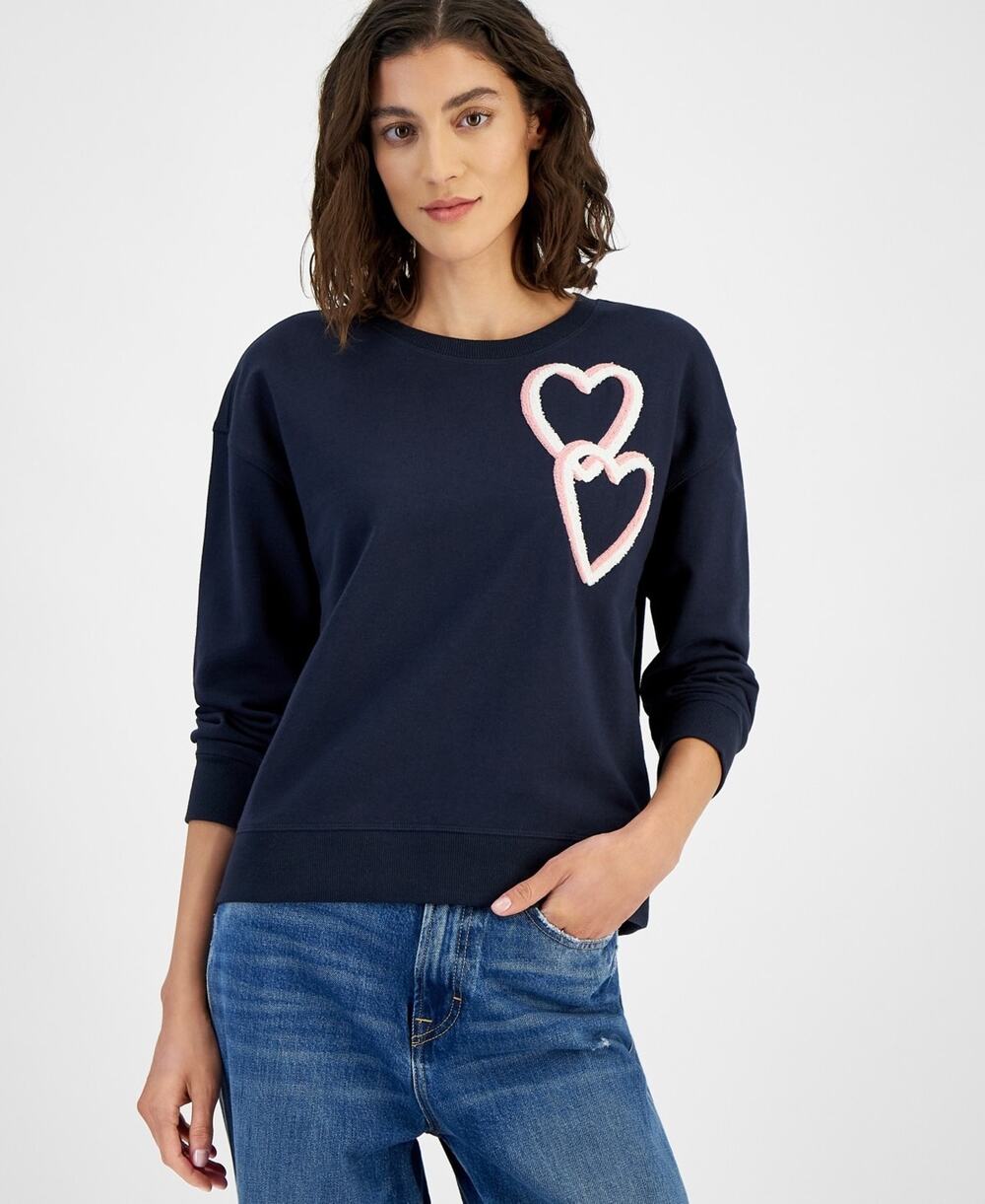 Tommy Hilfiger Women's Chenille Heart Graphic Sweatshirt Navy Size Xs 1761